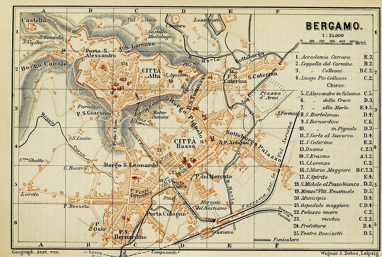 Borgo Palazzo indicato in una mappa di Bergamo del 1893